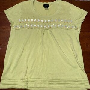 R.Q.T. Light Green Embellished Short Sleeve Top women’s L 100% Cotton
